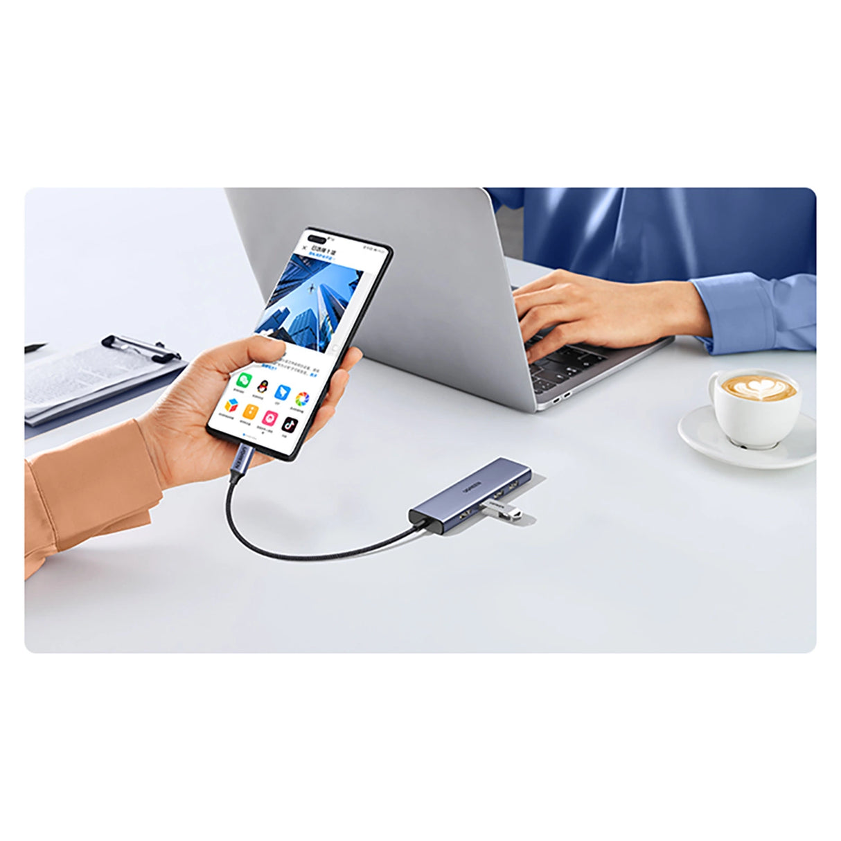 HUB Ugreen CM511 20956A 6in1 USB-C - HDMI / 3x USB-A 3.0 / SD/TF-kortlæser - grå