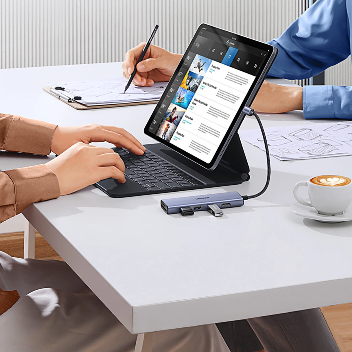 HUB Ugreen CM511 20956A 6in1 USB-C - HDMI / 3x USB-A 3.0 / SD/TF-kortlæser - grå