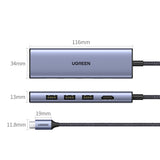 HUB Ugreen CM511 20956A 6in1 USB-C - HDMI / 3x USB-A 3.0 / SD/TF-kortlæser - grå