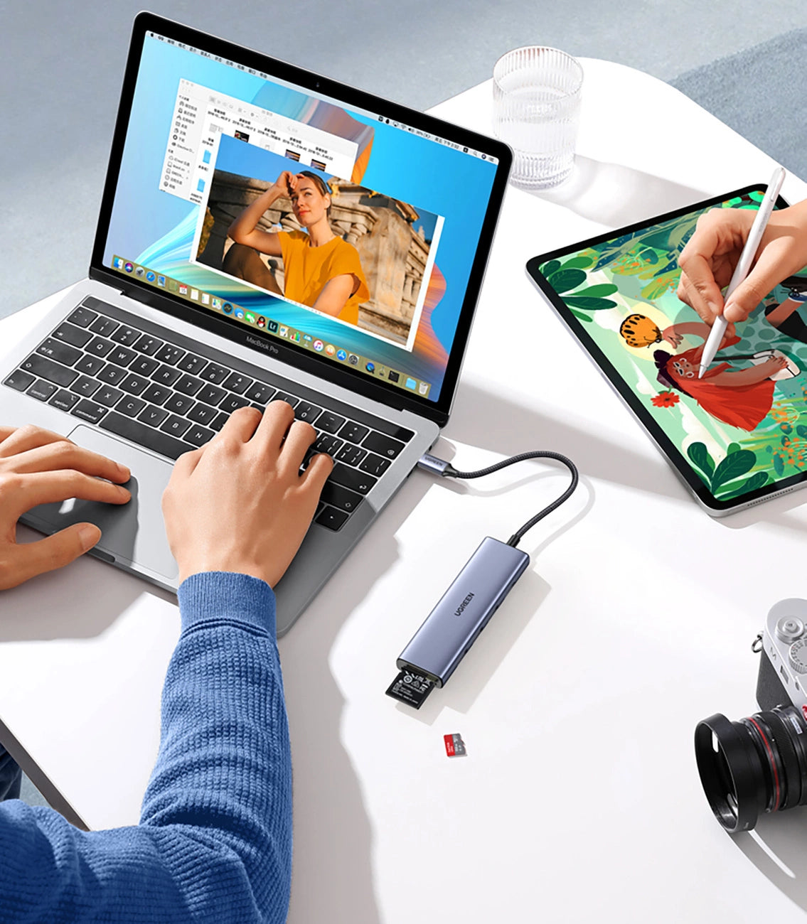 HUB Ugreen CM511 20956A 6in1 USB-C - HDMI / 3x USB-A 3.0 / SD/TF-kortlæser - grå