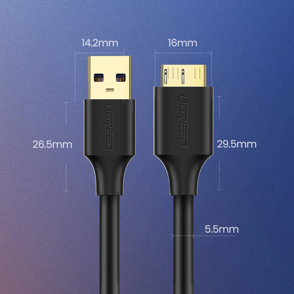 Grøn US130 10840 USB-A 3.0 - mikro USB-B kabel 0,5 m - sort