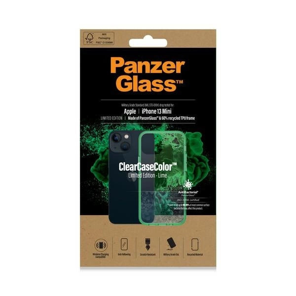 PanzerGlass ClearCase antibakteriel Military Grade certificeret sag til iPhone 13 mini - gennemsigtig grøn