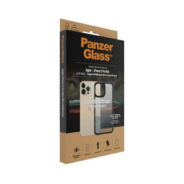 PanzerGlass ClearCase antibakteriel Military Grade certificeret sag til iPhone 13 Pro Max - gennemsigtig og sort