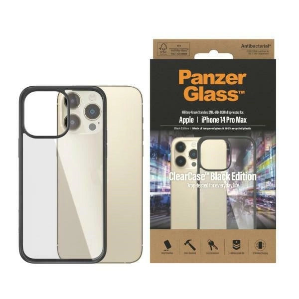 PanzerGlass ClearCase antibakterielt fodtøj til iPhone 14 Pro Max - gennemsigtigt og sort
