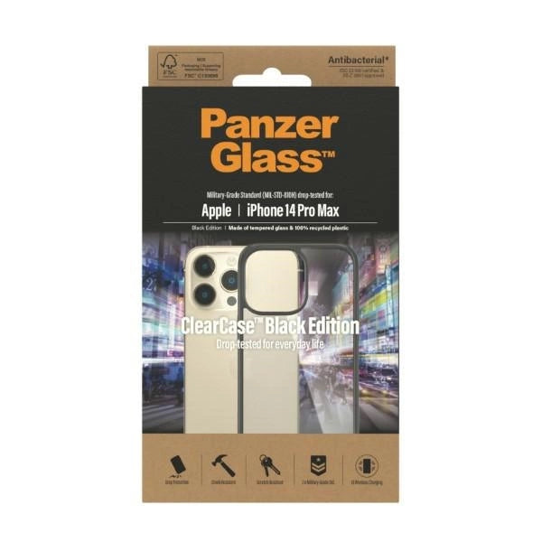 PanzerGlass ClearCase antibakterielt fodtøj til iPhone 14 Pro Max - gennemsigtigt og sort