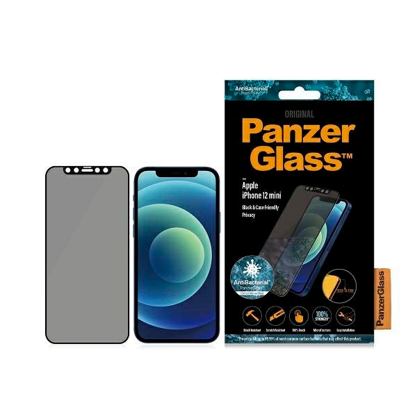 PanzerGlass E2E Super+ Microfracture antibakterielt hærdet glas til iPhone 12 mini - med sort ramme