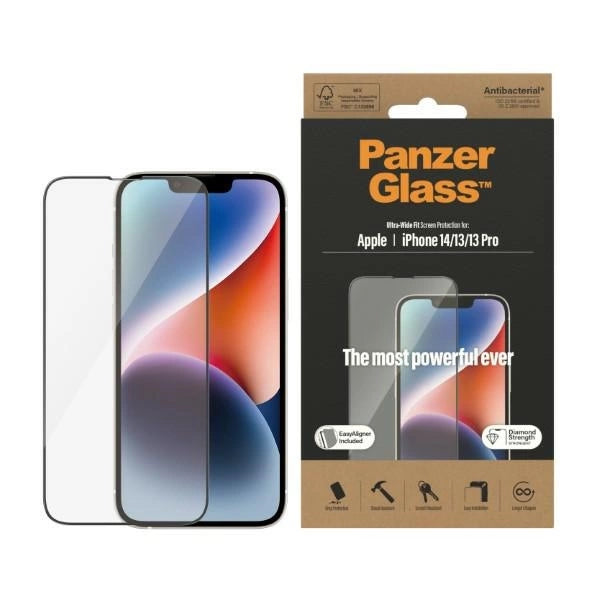 PanzerGlass Ultra-Wide Fit tempereret glas antibakterielt privatliv med Positioner til iPhone 14/13 Pro/13