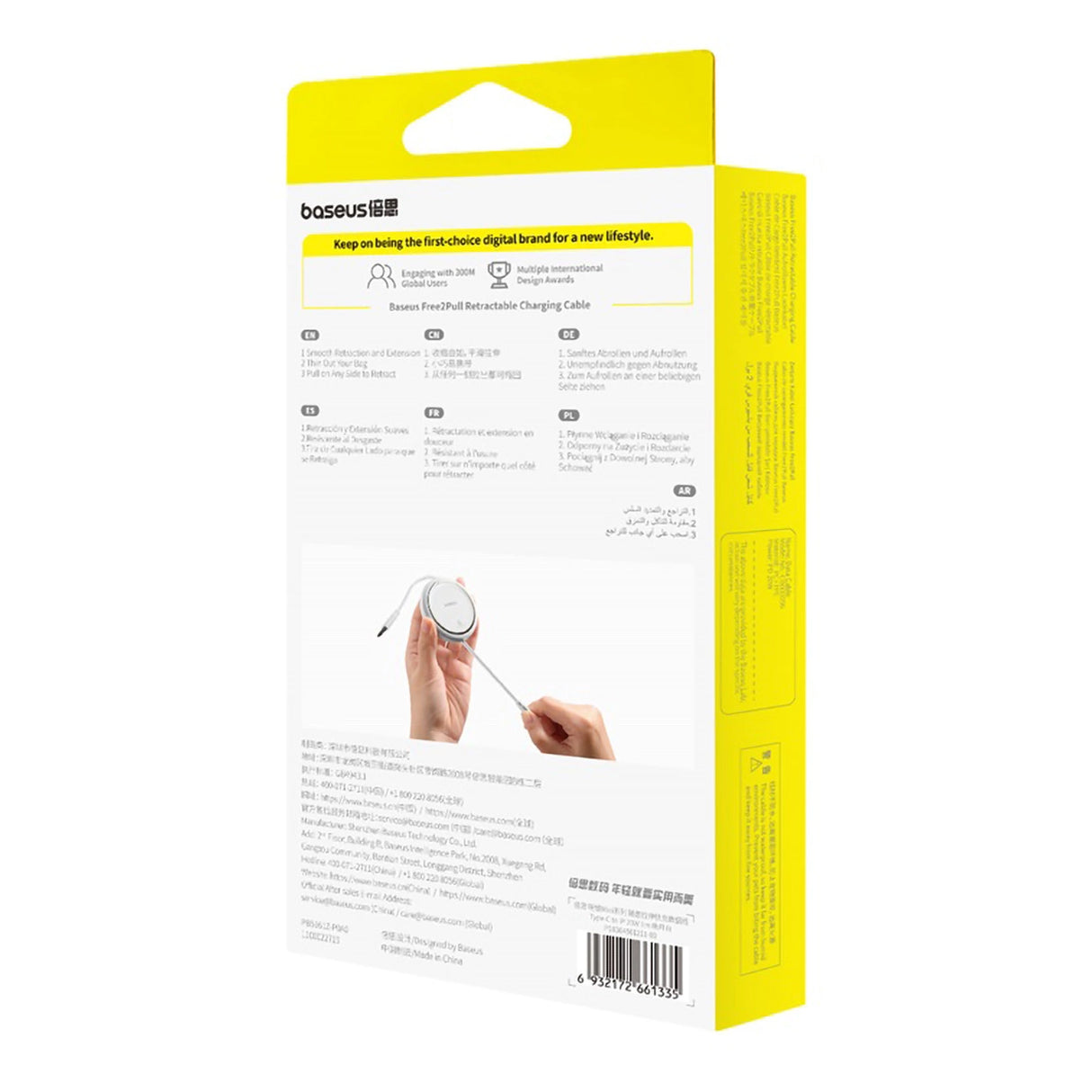 Baseus Free2Pull Kabel Retractable USB-C / Lightning 20W 1m - Hvid