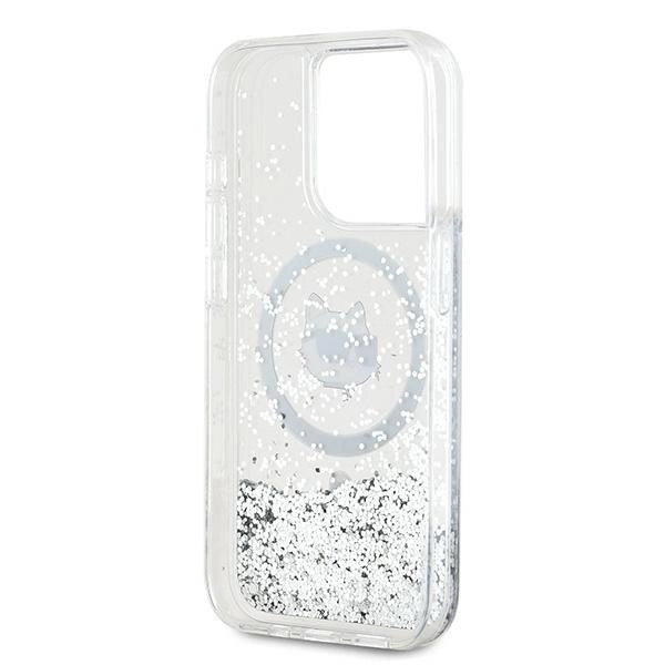 Karl Lagerfeld Liquid Glitter Choupette Head MagSafe case for iPhone 14 Pro - transparent