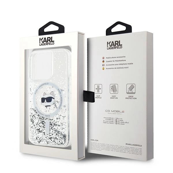 Karl Lagerfeld Liquid Glitter Choupette Head MagSafe case for iPhone 14 Pro Max - transparent