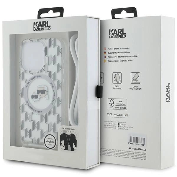 Karl Lagerfeld IML Crossbody Monogram Karl & Choupette Head MagSafe Case for iPhone 15 Pro - Transparent