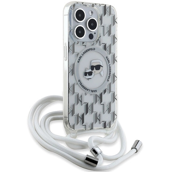 Karl Lagerfeld IML Crossbody Monogram Karl & Choupette Head MagSafe Case for iPhone 15 Pro Max - Transparent