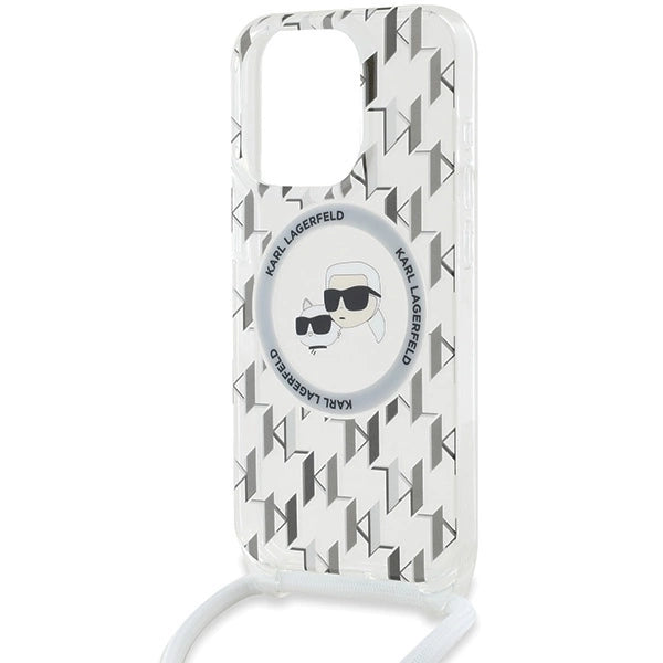 Karl Lagerfeld IML Crossbody Monogram Karl & Choupette Head MagSafe Case for iPhone 15 Pro Max - Transparent