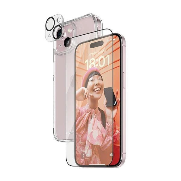 PanzerGlass Bundle 3in1 sæt gennemsigtigt etui + folie + kameraomslag til iPhone 15