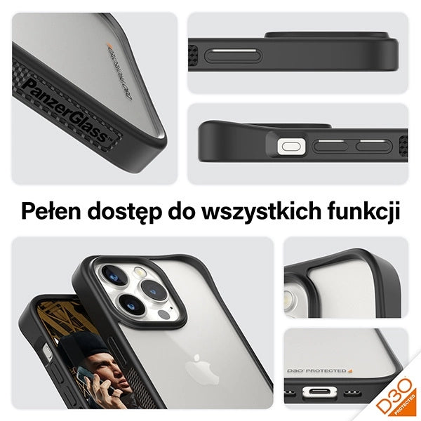Military Grade Certified PanzerGlass ClearCase iPhone 15 Pro Case - gennemsigtig og sort