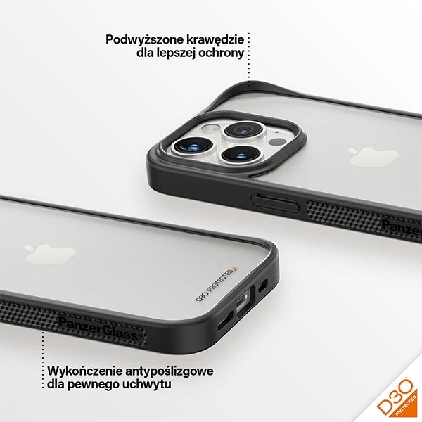 Military Grade Certified PanzerGlass ClearCase iPhone 15 Pro Case - gennemsigtig og sort