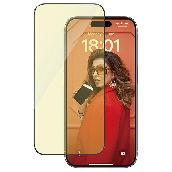 PanzerGlass Ultra-Wide Fit tempereret glas med glans og blå lysfilter med positioner til iPhone 15 Pro