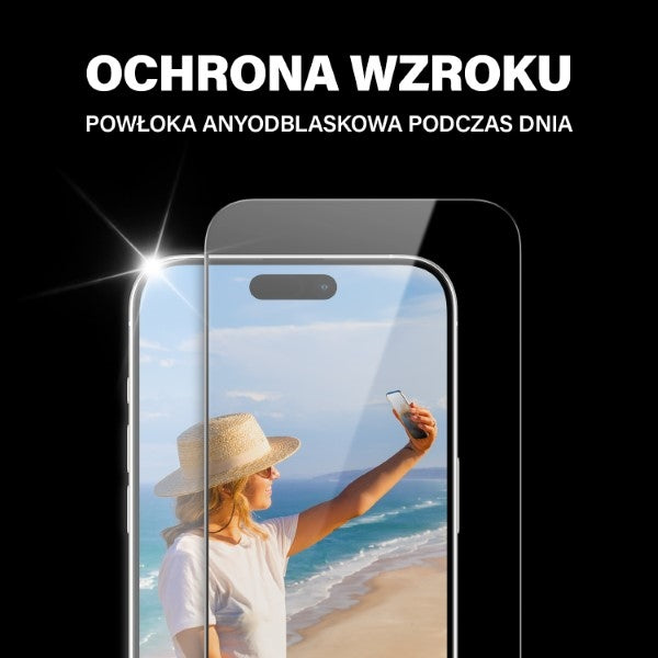 PanzerGlass Ultra-Wide Fit tempereret glas med glans og blå lysfilter med positioner til iPhone 15 Pro