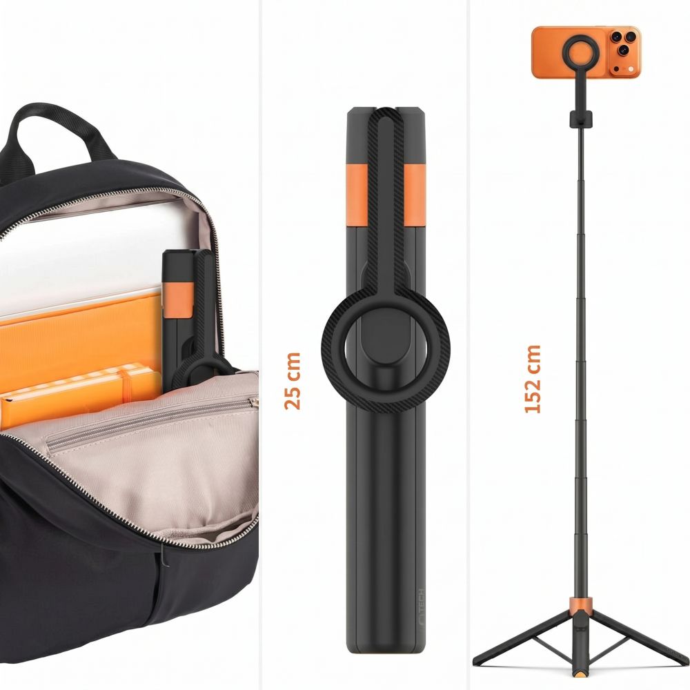 Tech Protect L10 S Magsafe Bluetooth Selfie Stick Stativ Sort/Orange