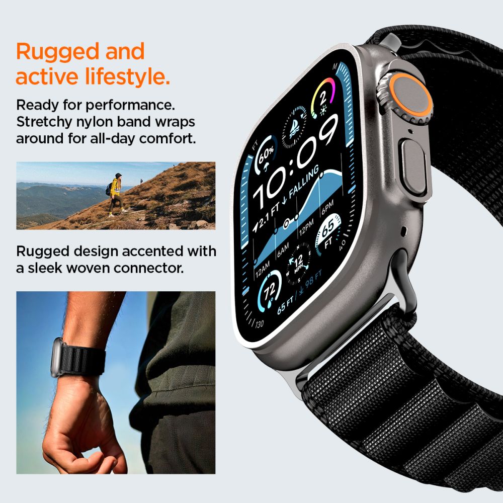 Spigen Wbf1 Remmen Til Apple Watch 8 / 9 / 10 / 11 / 12 / Se / Ultra (44 / 45 / 46 / 49 Mm) Sort