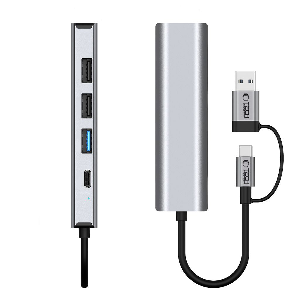 Tech Protect Hb03 Hub Adapter 5 I 1 Type C + Usb 2.0 + Usb 3.0 + Rj45 Spacegrå