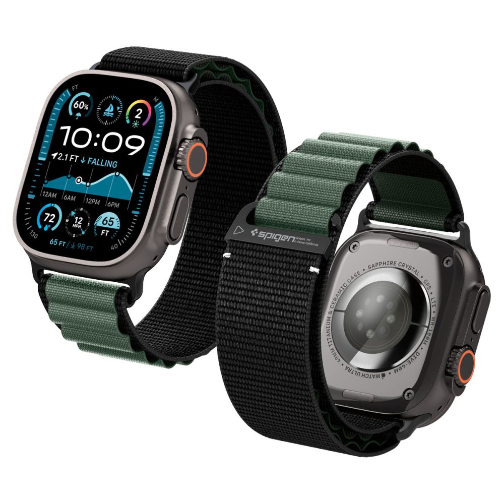 Spigen Wbf1 Remmen Til Apple Watch 8 / 9 / 10 / 11 / 12 / Se / Ultra (44 / 45 / 46 / 49 Mm) Sort/Grøn