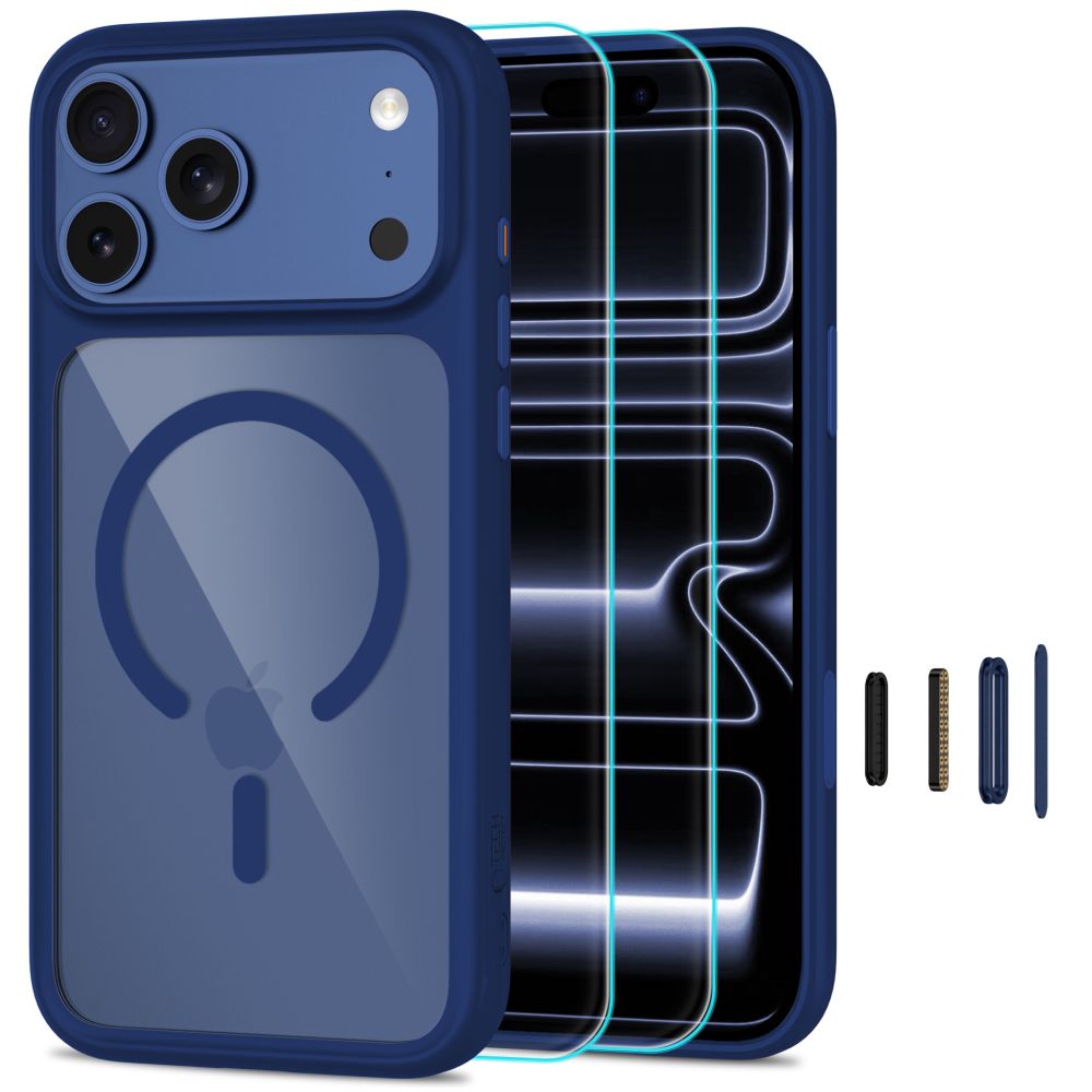 Tech Protect Magone Magsafe Cc + Glas 2 Pak Iphone 17 Pro / 18 Pro Dyb Blå/Klar