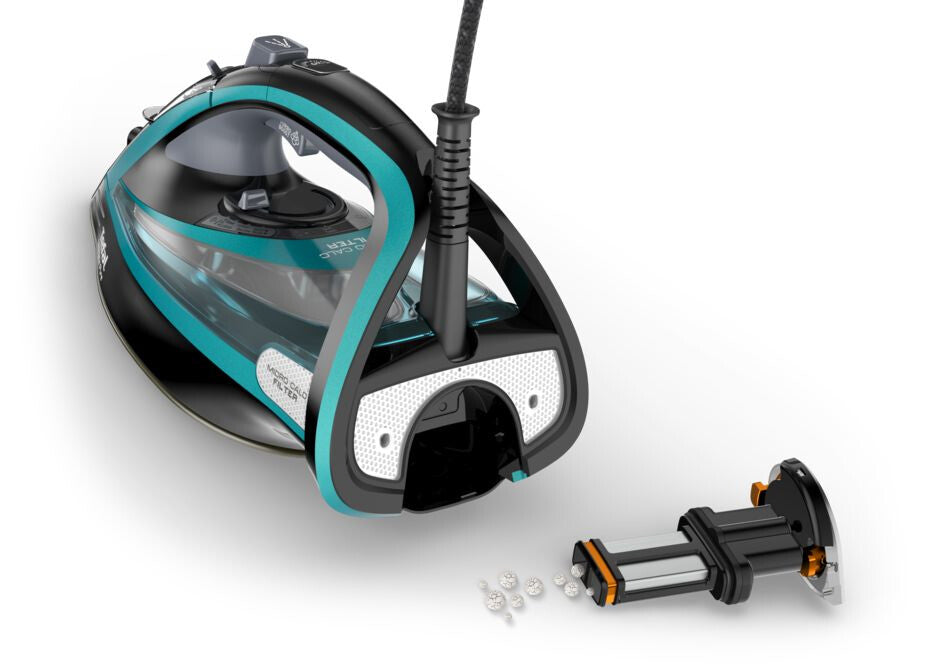 Tefal Ultimate Pure FV9844 Tør & dampstrygejern Durilium autoclean strygesål 3200 W Sort, Blå