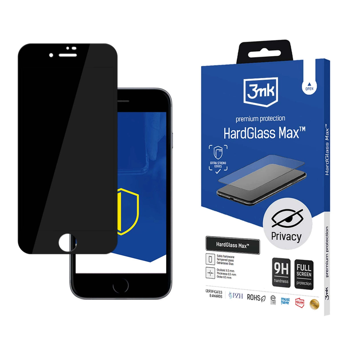 9H privatlivsglas 3mk HardGlass Max PrivacyTM til iPhone 7 / 8