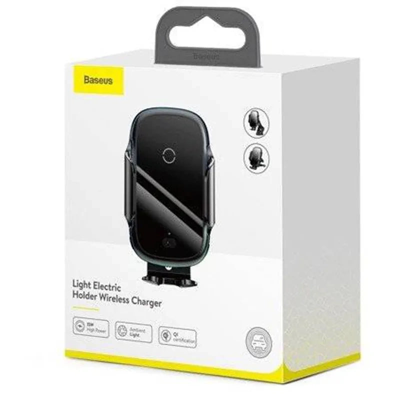 Baseus Light Electric Car Holder med Qi induktiv oplader (Sort)