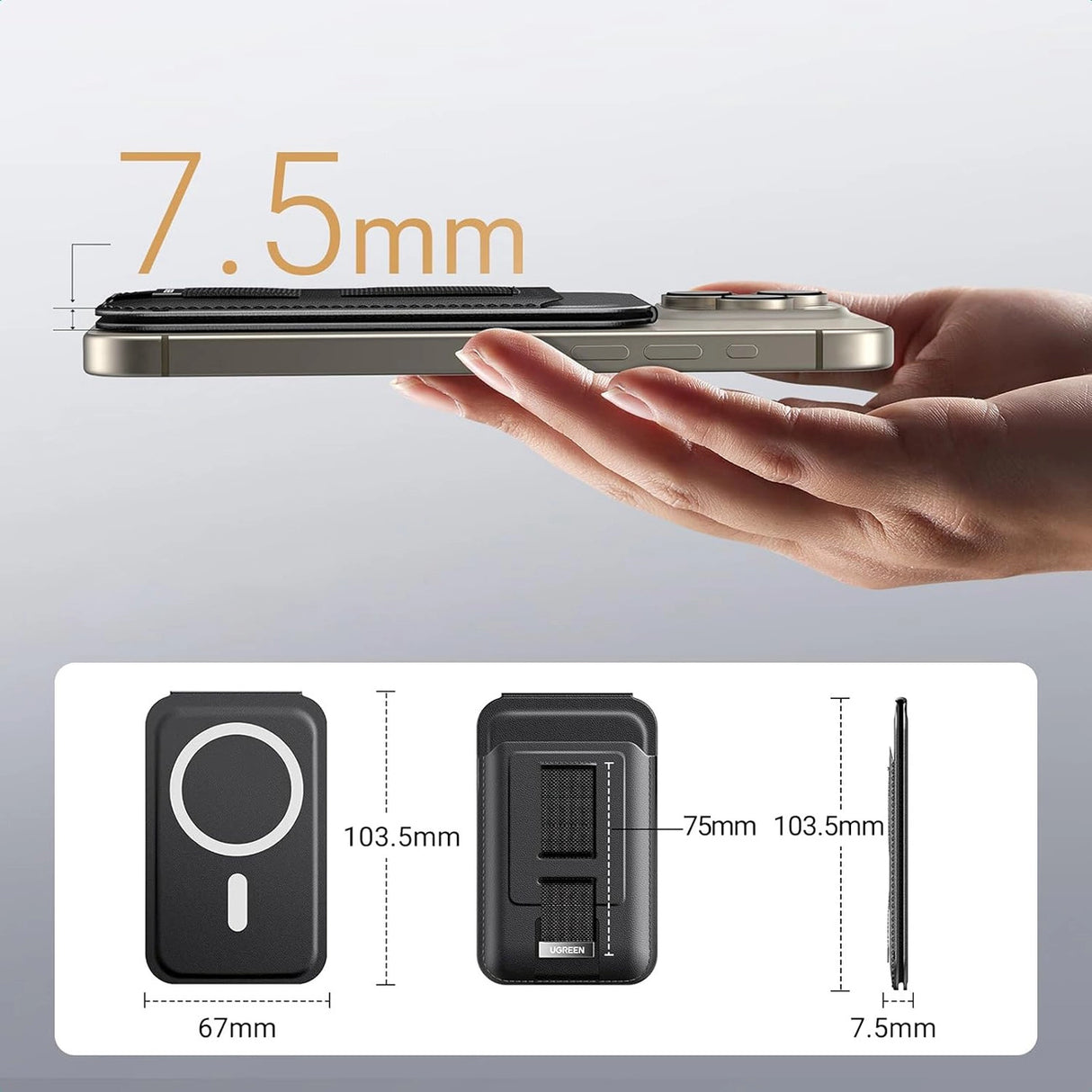 Ugreen Magnetic Wallet 45166 magnetisk MagSafe med stand og fingerholder - sort