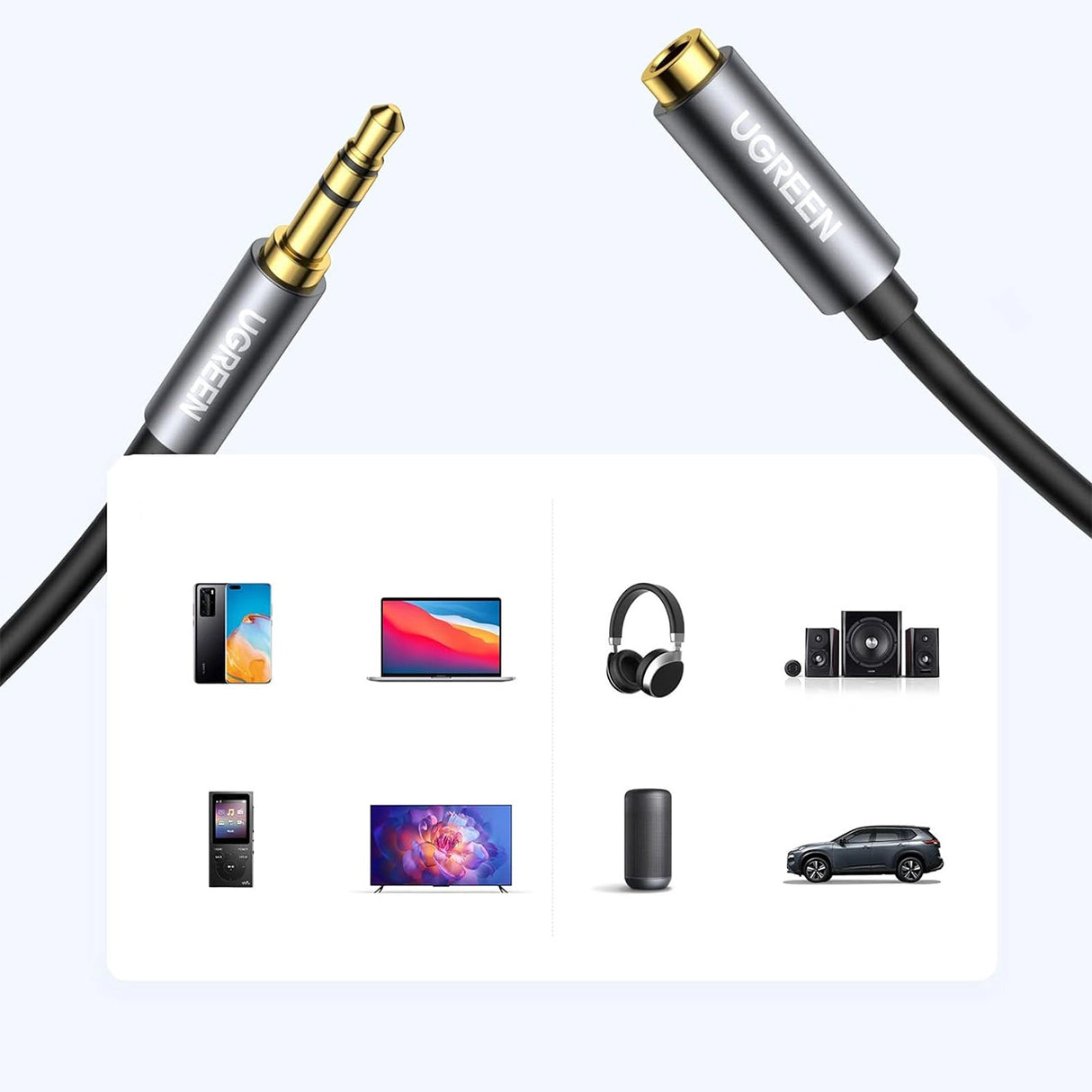 Ugreen AV118 10538 kabel 3,5 mm mini jack (mandlig) / 3,5 mm mini jack (kvindelig) 5m - sølv