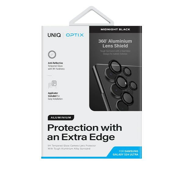 Uniq Optix Aluminium Kamera Lins Beskytter til Samsung Galaxy S24 Ultra kamera objektiv med applikator - sort