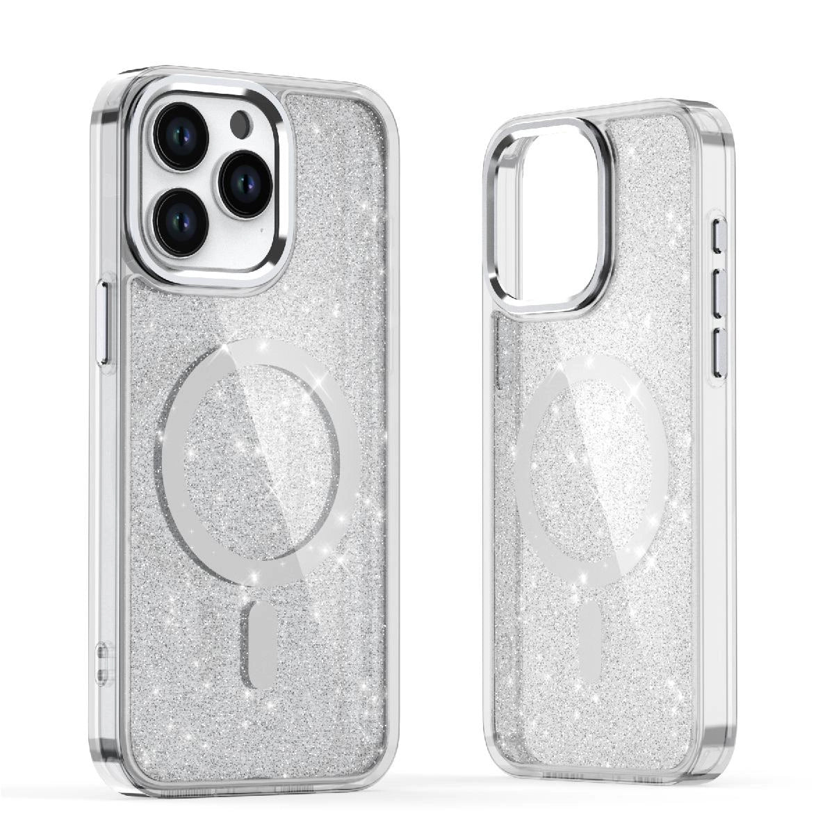 Glitter Case MagSafe til iPhone 16 Pro - hvid med glitter
