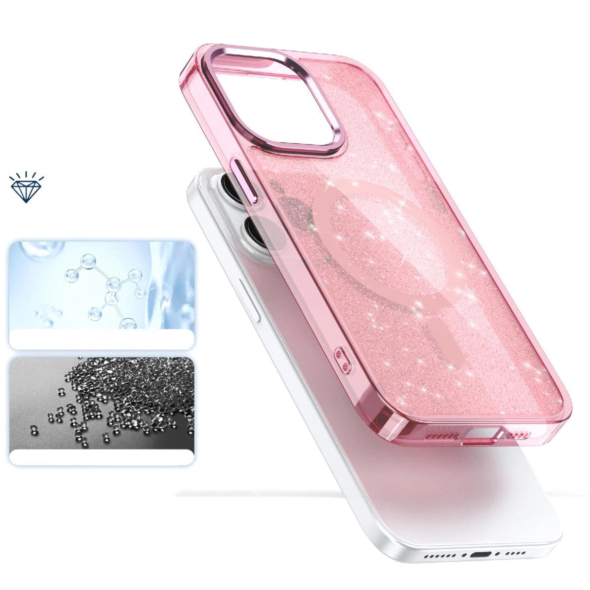 Glitter Case MagSafe til iPhone 16 Pro - pink med glitter