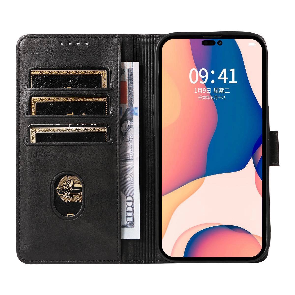 Læderbogsfoder til iPhone 16 Pro Max - sort