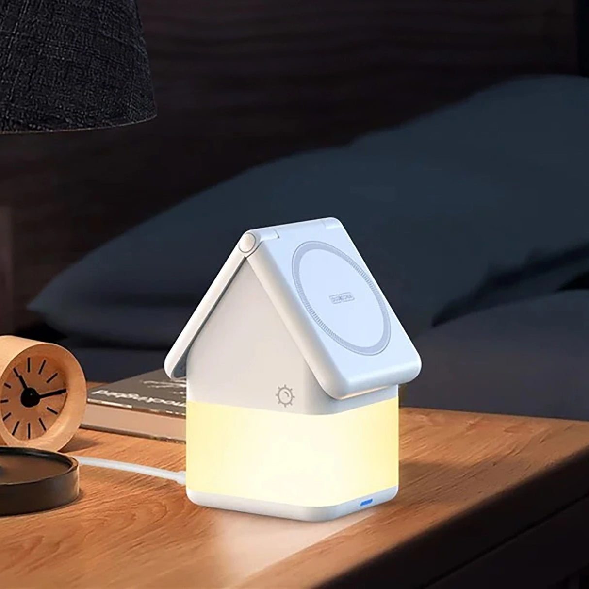 Duzzona W20 15W 4in1 induktiv oplader til iPhone / AirPods / Apple Watch med natlampe - hvid