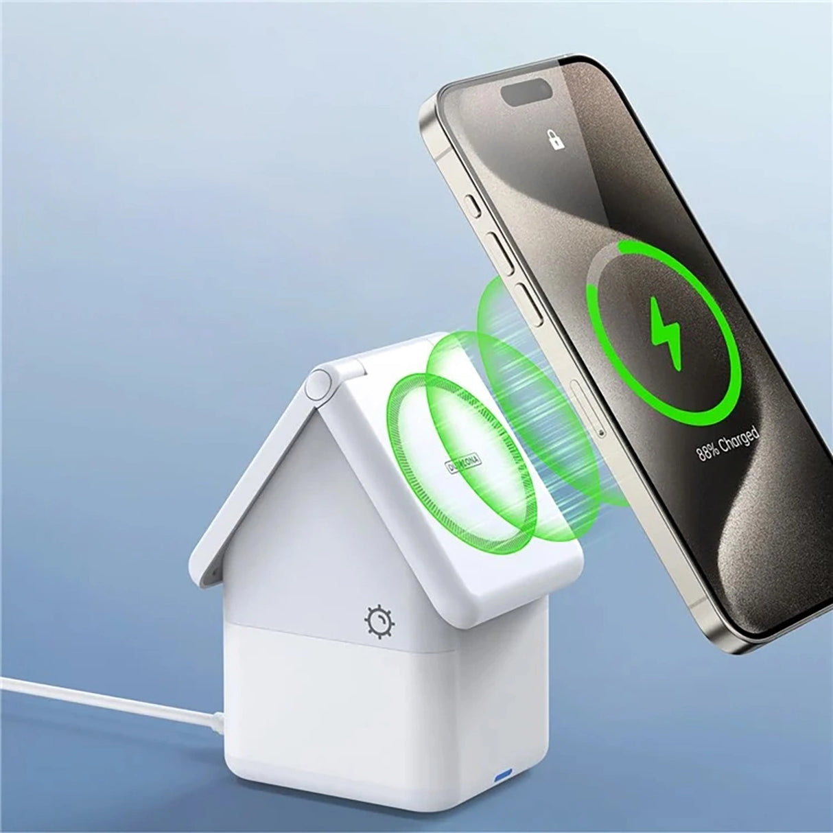Duzzona W20 15W 4in1 induktiv oplader til iPhone / AirPods / Apple Watch med natlampe - hvid