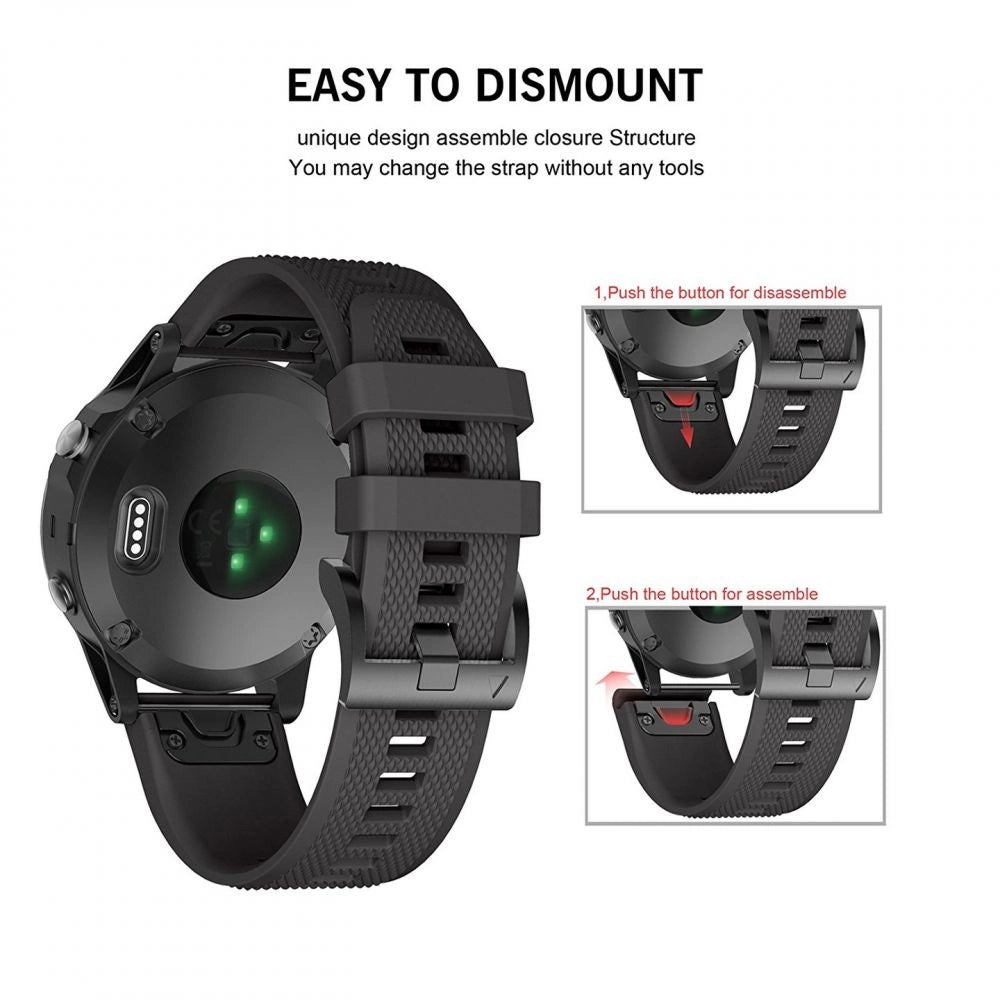 Tech-Protect Smooth Strap til Garmin Fenix 3 / 5X / 3HR / 5X Plus / 6X / 6X Pro / 7X - sort
