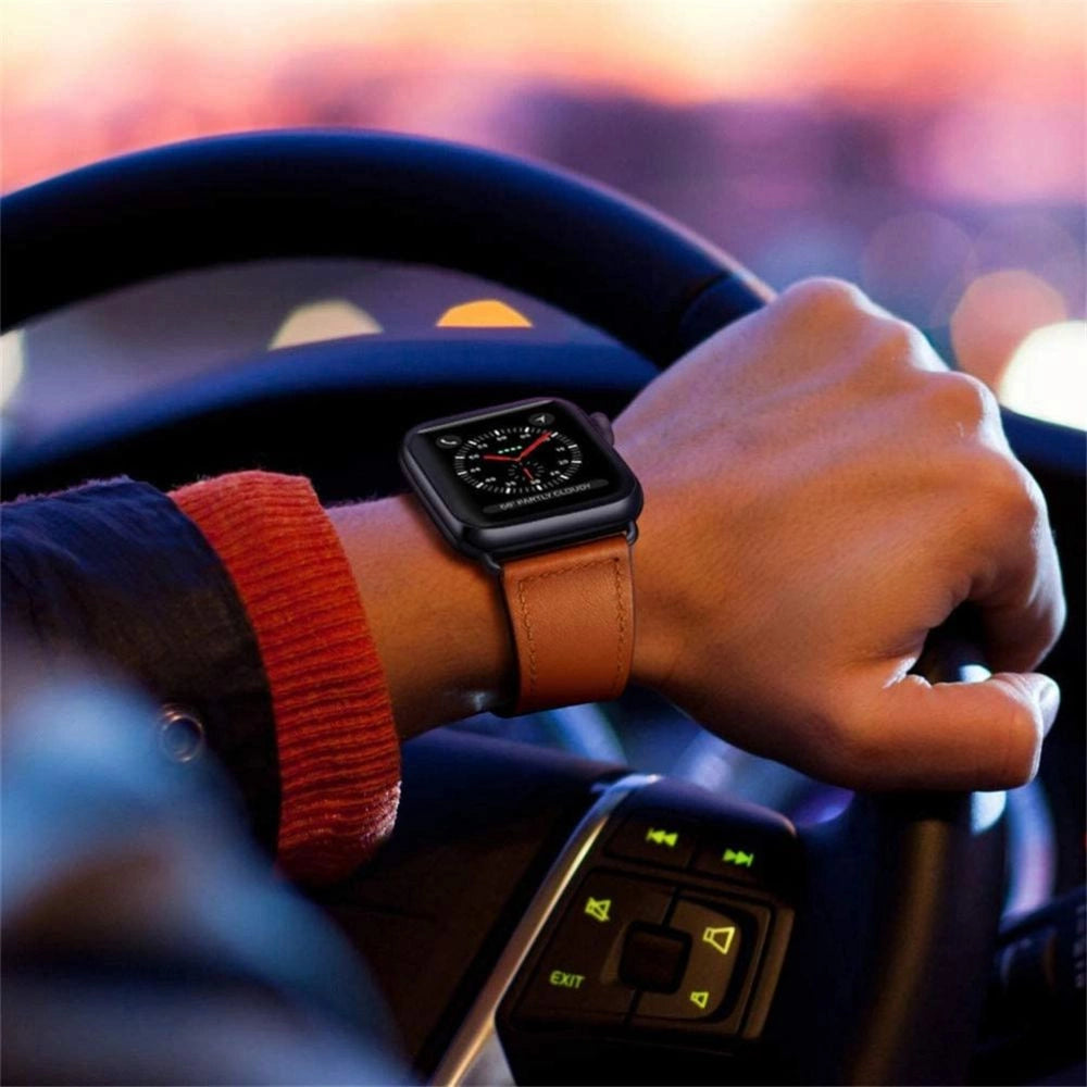 Tech-Protect LeatherFit Strap til Apple Watch 4 / 5 / 6 / 7 / 8 / 9 / SE / Ultra 1 / 2 (42/44/45/49 mm) - Brunt
