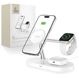Tech-Protect A12 3in1 MagSafe induktiv oplader til smartphone/hovedtelefon/smartwatch - hvid