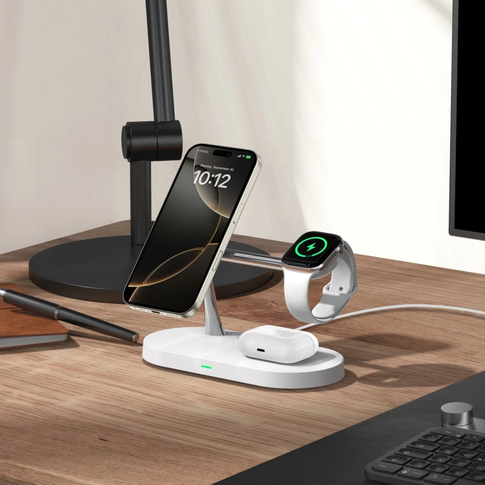 Tech-Protect A12 3in1 MagSafe induktiv oplader til smartphone/hovedtelefon/smartwatch - hvid