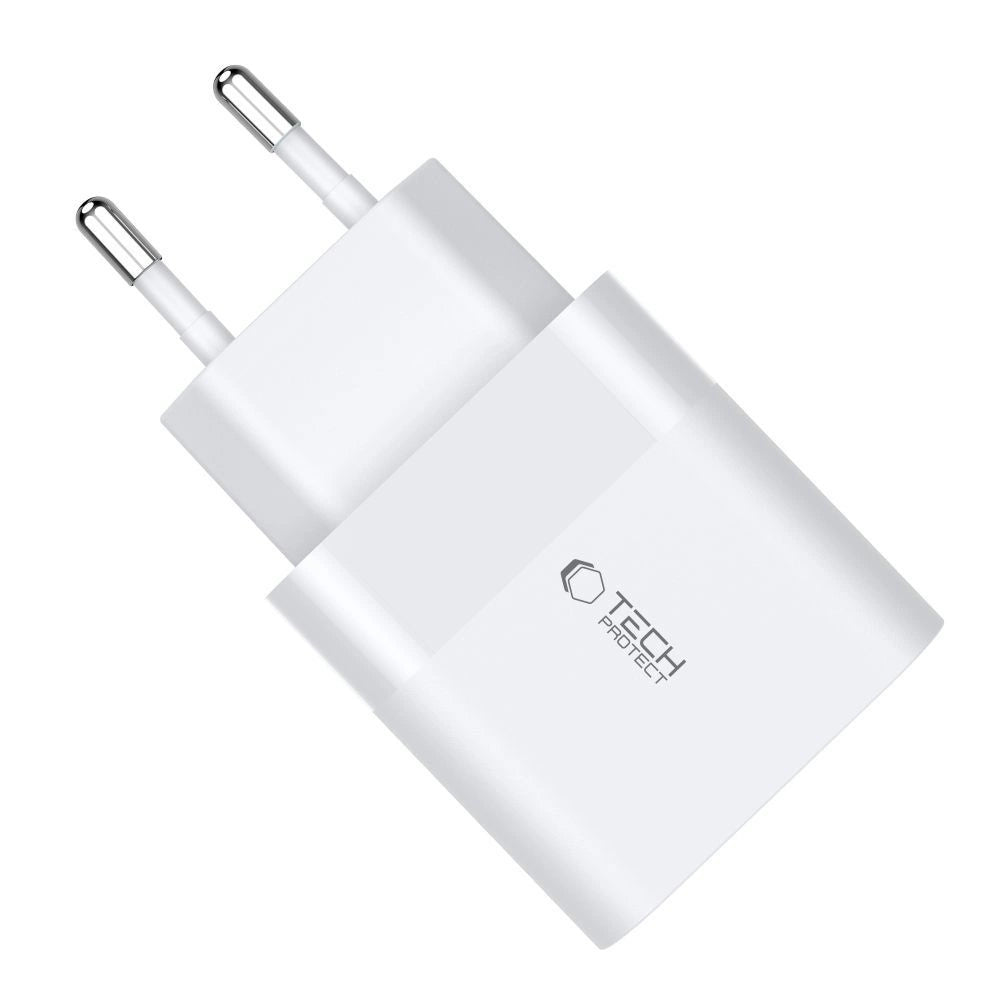 Tech-Protect C30W oplader USB-C PD 30W / USB-A QC 3.0 - hvid