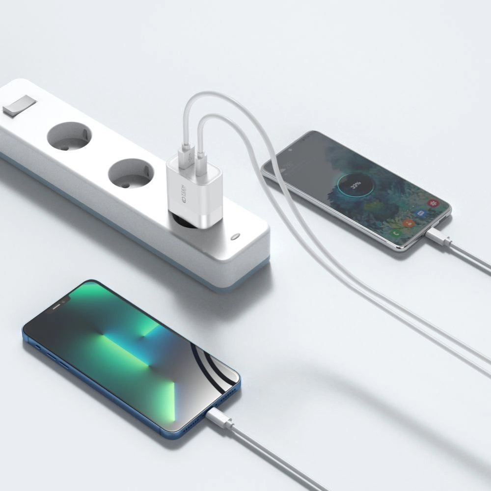 Tech-Protect C30W oplader USB-C PD 30W / USB-A QC 3.0 - hvid