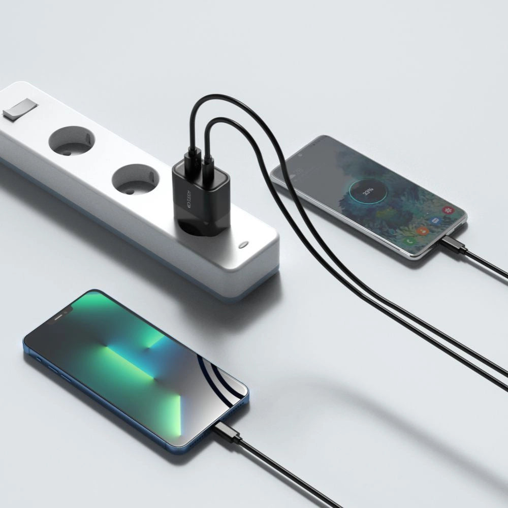 Tech-Protect C30W oplader USB-C PD 30W / USB-A QC 3.0 - sort