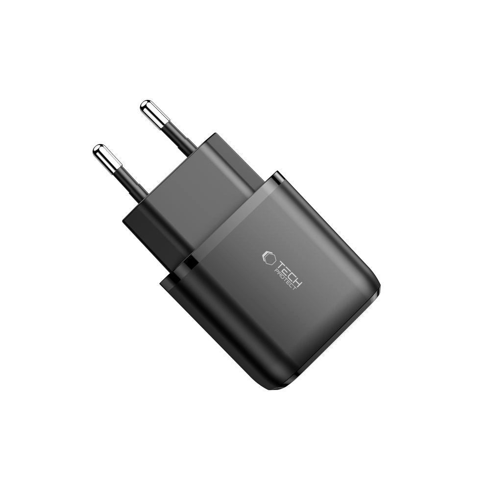 Tech-Protect C20W oplader USB-C PD 20W / USB-A QC 3.0 - sort