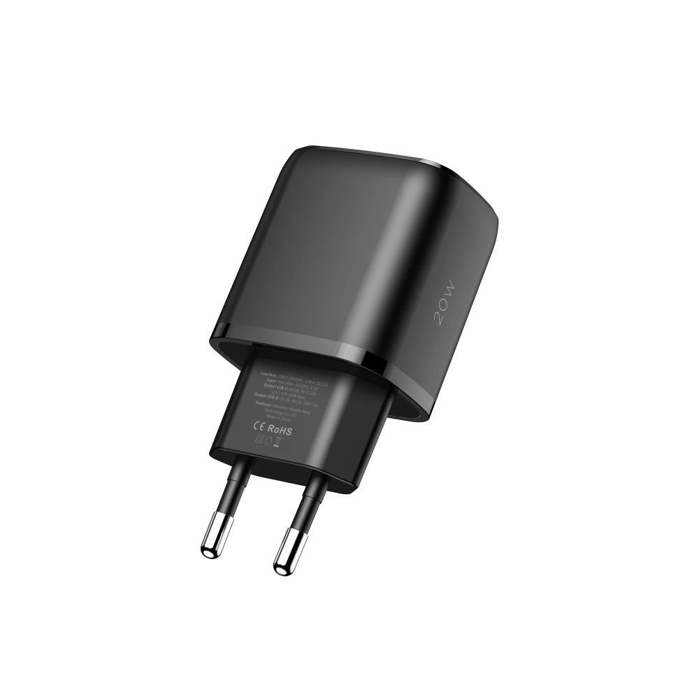 Tech-Protect C20W oplader USB-C PD 20W / USB-A QC 3.0 - sort