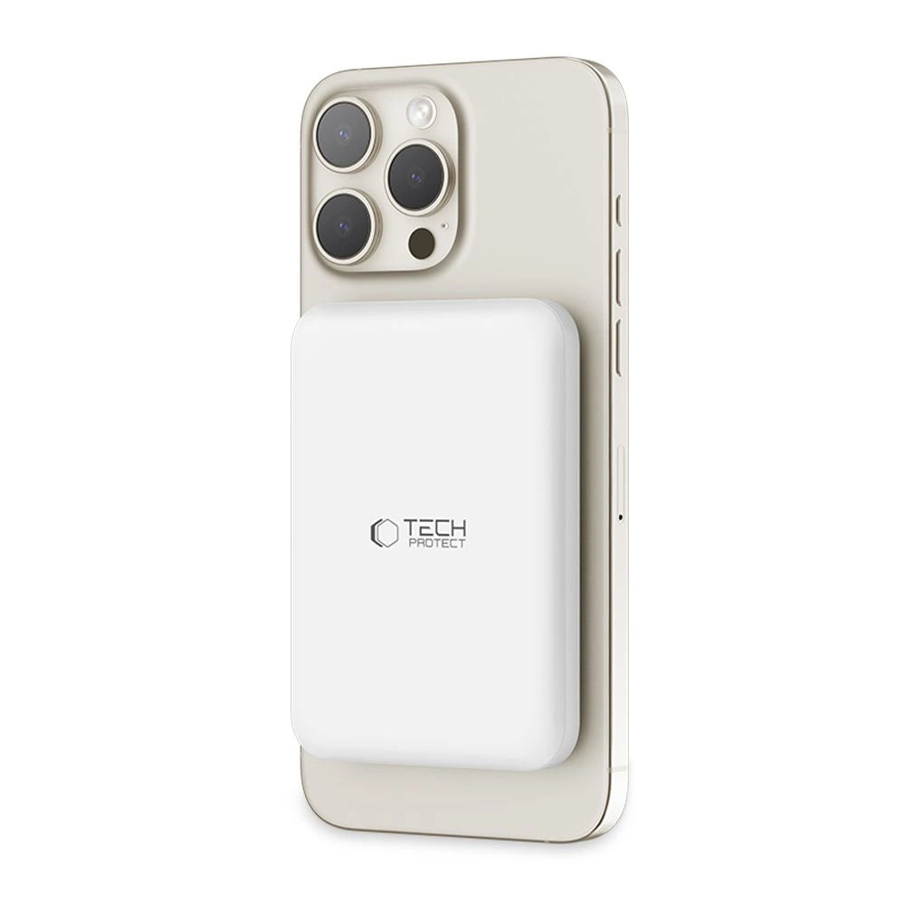 Tech-Protect LifeMag PB10 Powerbank med MagSafe 5000mAh 15W USB-C-port - hvid + USB-C-kabel
