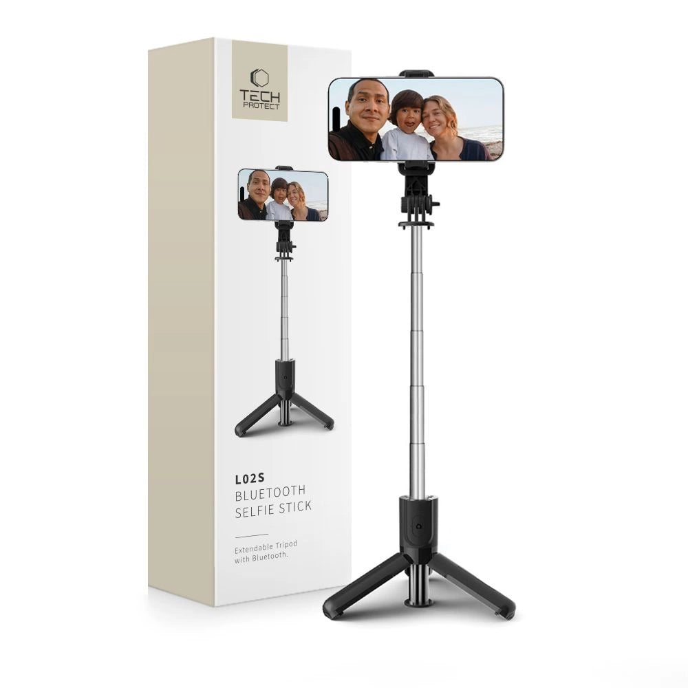 Tech-Protect L02S Bluetooth selfie-stick med stativ op til 72 cm - sort