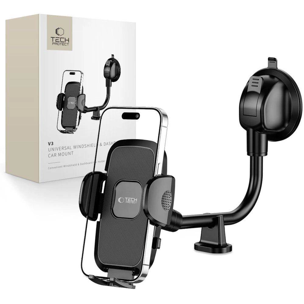 Tech-Protect V3 langarm biltelefonholder til forrude/cockpit - sort